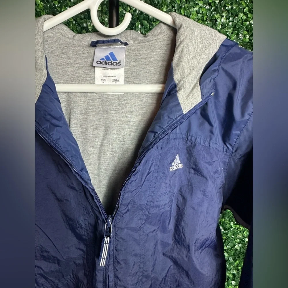Vintage 90s Adidas Hooded Windbreaker Navy Lined Jacket